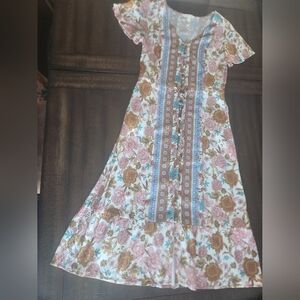 Matilda Jane Pink, Brown & Blue Floral Maxi Dress